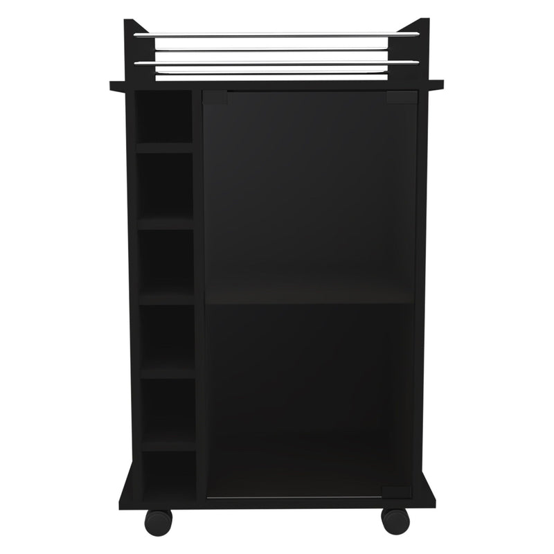 Rolling Dining Room Bar Cart With Wine Storage - Black