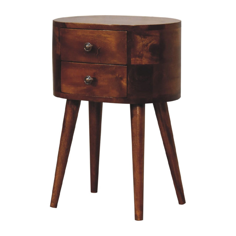 20" Solid Wood Oval Distressed Two Drawer Nightstand - Brown