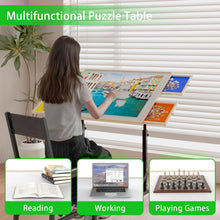 Load image into Gallery viewer, 360 Degree Tilting Wooden Puzzle Table With 1500 Pieces, Rolling Design With Adjustable Height, Drawer, And Protective Cover - Black / Natural Wood
