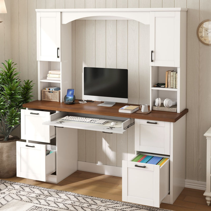 Farmhouse Computer Desk With Hutch