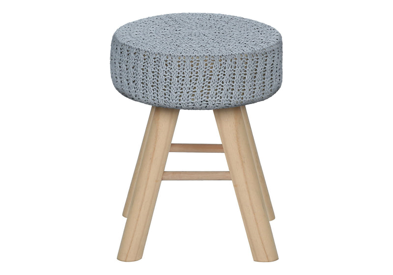Cotton Blend Round Ottoman - Gray / Natural