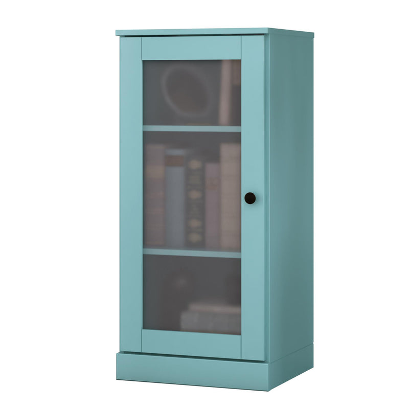 Solid Wood Adjustable Three Tier Library Bookcase With One Door (751348) - Aqua