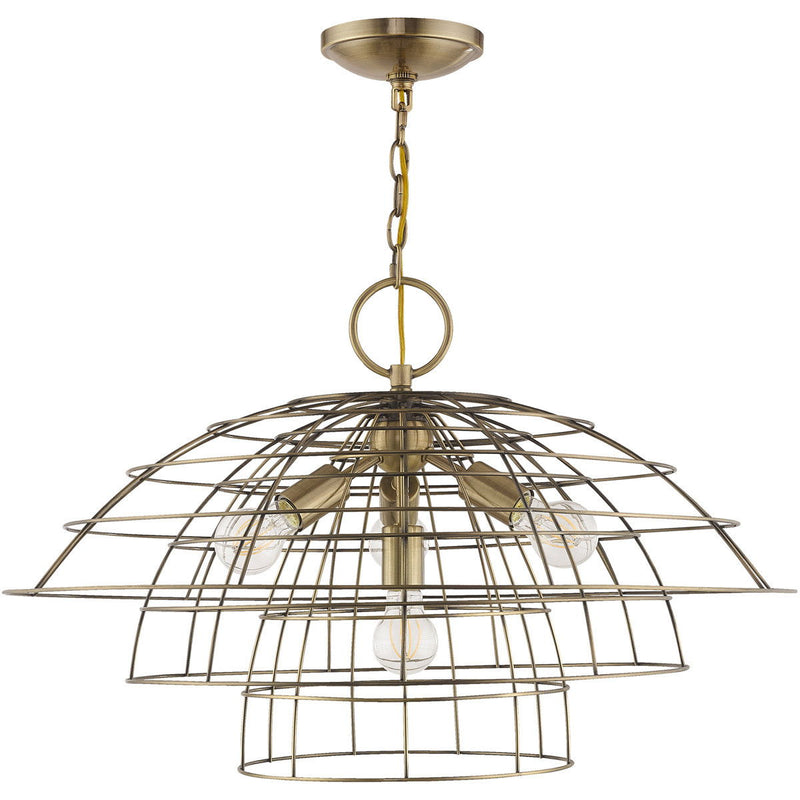 Four Light Dimmable Chandelier With Shades - Antiqued Brass