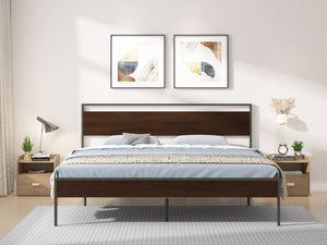 Ceres Metal Bed, Black with Walnut wood Headboard&Footboard, King