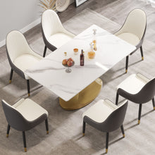 Load image into Gallery viewer, 63&quot; Modern Artificial Stone Panel Golden Stainless Steel Curved Legs, Can Accommodate 6-8 People - White / Gold
