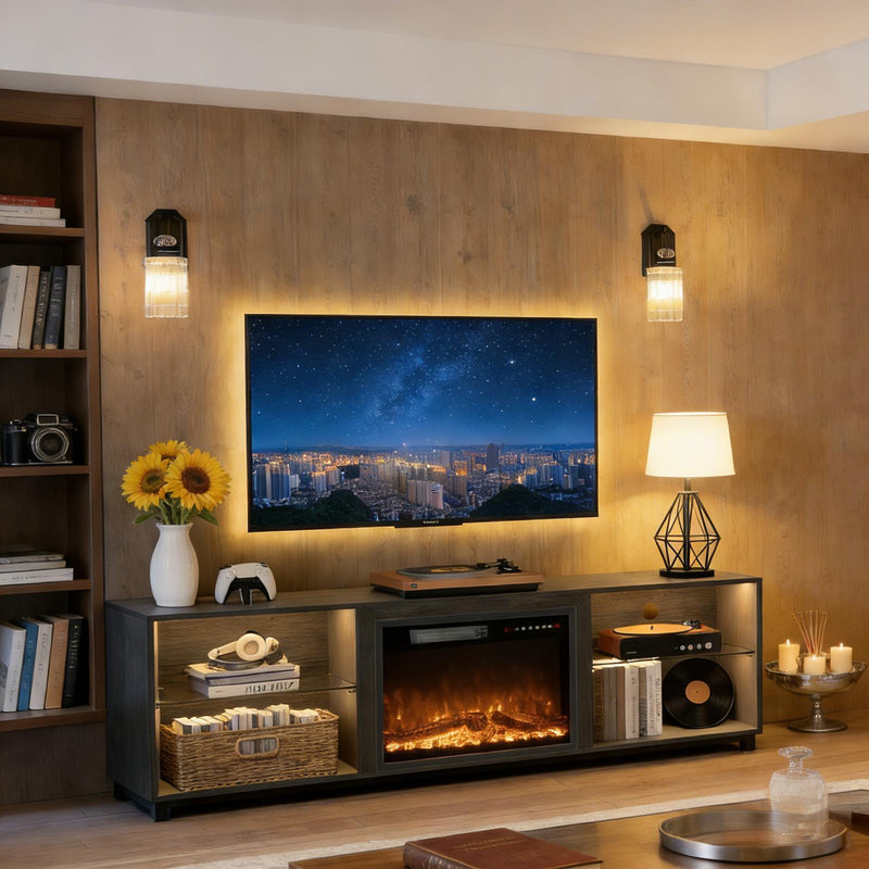 Wood Fireplace Entertainment Center With Fireplace (723796) - Black