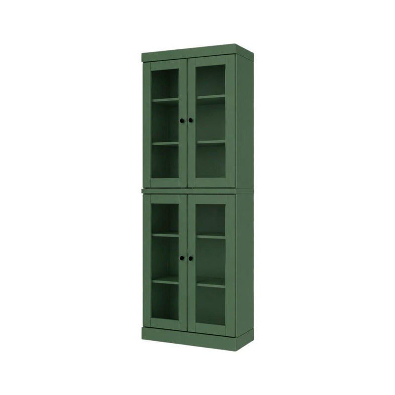 Solid Wood Adjustable Six Tier Library Bookcase With Four Doors - Green