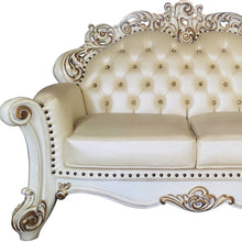 Load image into Gallery viewer, Faux Leather Loveseat And Toss Pillows - Champagne / Pearl
