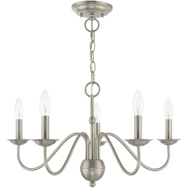 13" Five Light Dimmable Chandelier With Shades - Nickel / Pearl Silver