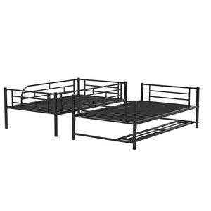 Twin Over Twin Metal Bunk Bed with Shelf and Guardrails, Black