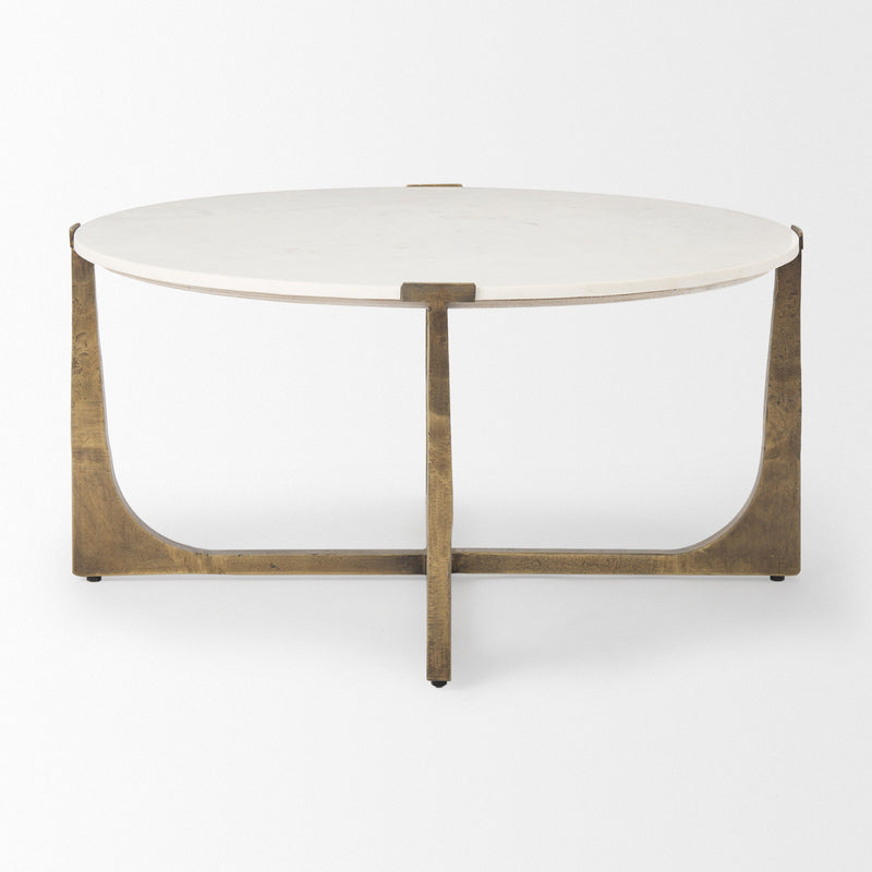 Round Frame Coffee Table - White / Gold / Stone