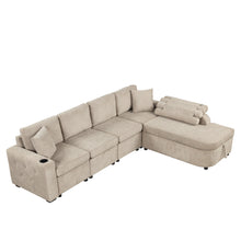 Load image into Gallery viewer, 109.8&quot;L-shaped Couch Sectional Sofa with Storage Chaise,Cup Holder and USB Ports for Living Room, Beige
