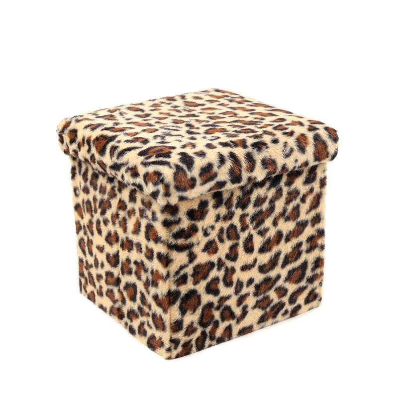 Plastic Animal Print Storage Ottoman - Beige / Brown