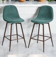 Load image into Gallery viewer, Velvet And Steel Counter Height Bar Chairs (Set of 2) - Green And Brown
