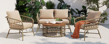 Load image into Gallery viewer, Bohemia-Inspired 4 Person Outdoor Seating Group With Removable Cushions, Conversation Patio Set With Wood Tabletop - Beige
