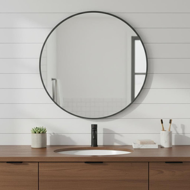 24" Metal Round Framed Bathroom Vanity Mirror - Black