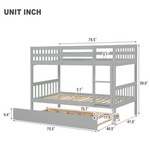 Load image into Gallery viewer, Twin Over Twin Bunk Beds with Trundle, Solid Wood Trundle Bed Frame with Safety Rail and Ladder, Kids/Teens Bedroom, Guest Room Furniture, Can Be converted into 2 Beds,Grey (Old Sku:W504S00027)
