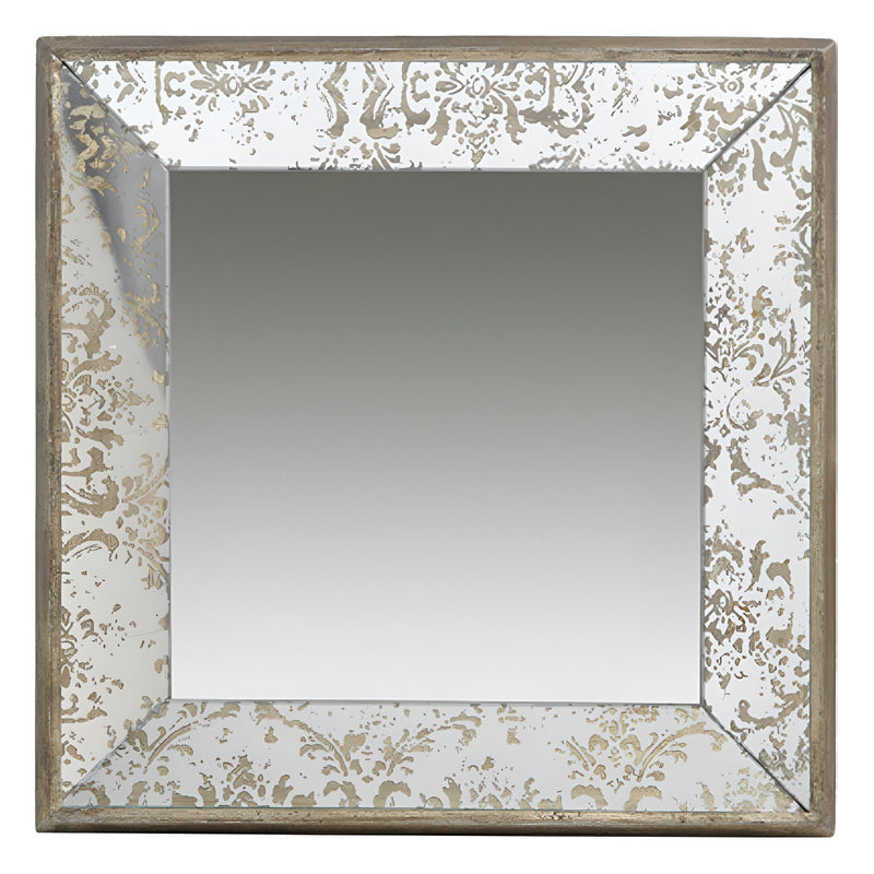 15" Square Framed Antiqued Damask Accent Mirror - Brown