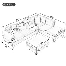 Load image into Gallery viewer, Modern Sectional Sofa With Storage Ottoman, L - Shape Couch With 2 Pillows And Cup Holders
