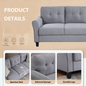 Modern Living Room Sofa Set Linen Upholstered Couch Furniture for Home or Office ,Light Grey-Blue,(1+2 Seat,Old Sku:SG000365AAA)