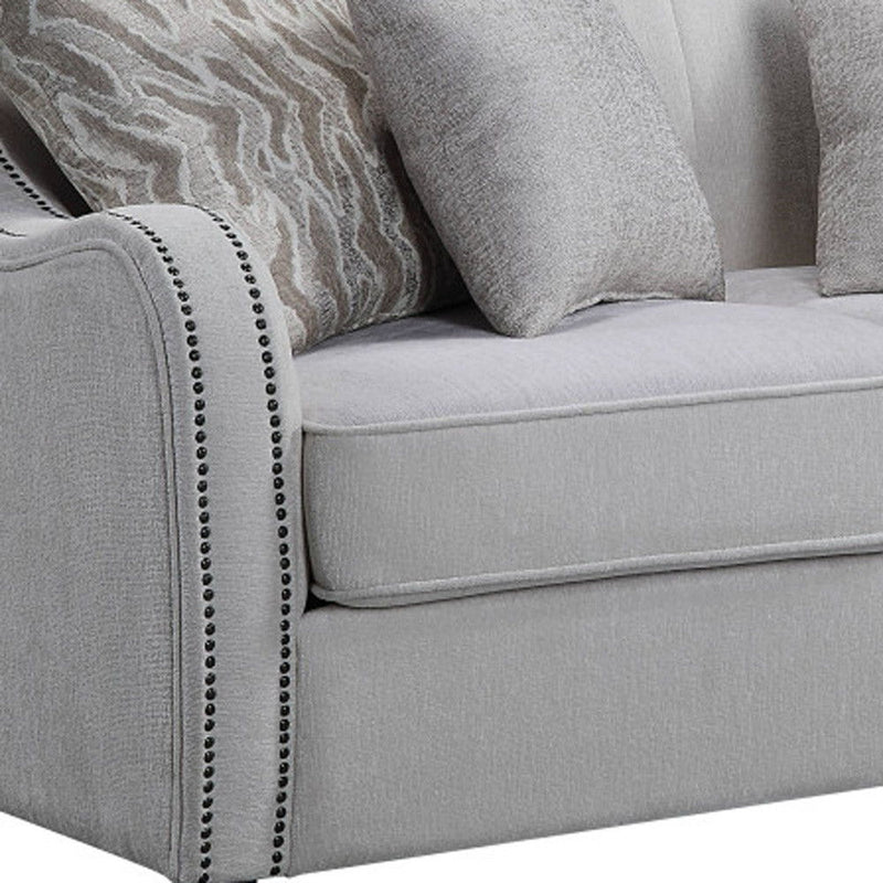 Linen Curved Loveseat And Toss Pillows - Beige / Black