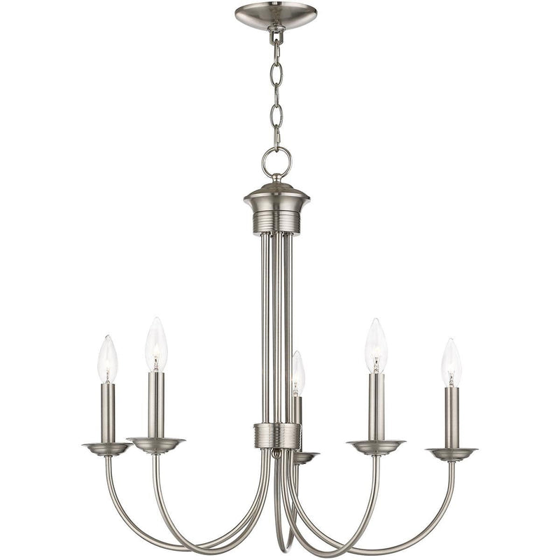 24" Five-Light Dimmable Chandelier With Shades - Nickel
