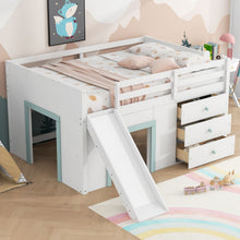 Load image into Gallery viewer, Modern Low Loft Bed With Slide, 3 Storage Drawers, And 2 Doors
