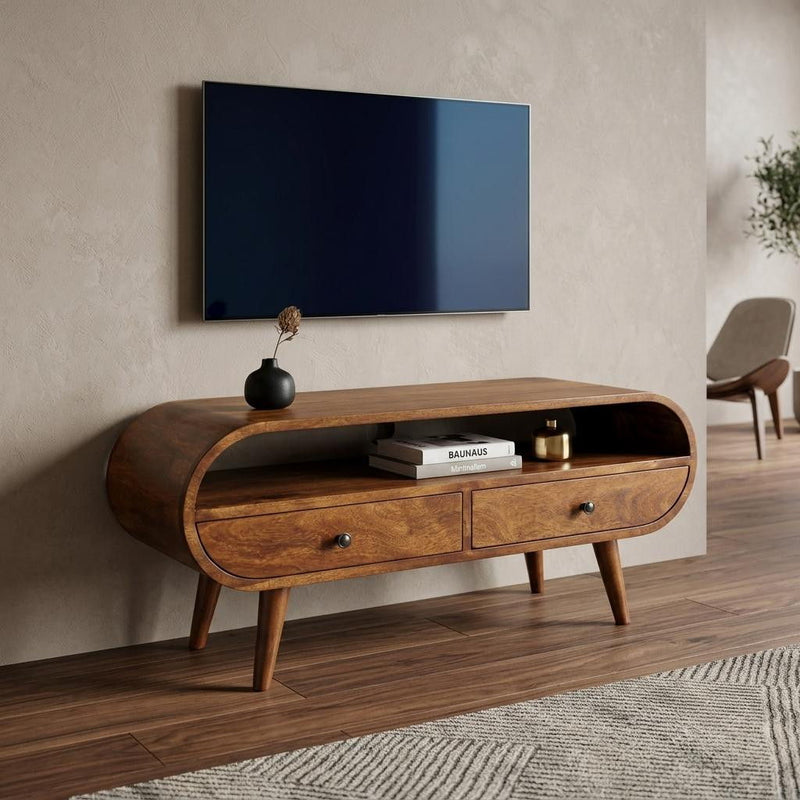 Solid Wood Enclosed Open Storage TV Stand (727850) - Brown