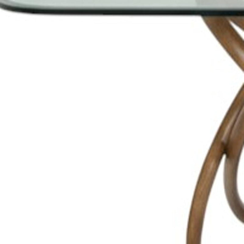 94" Glass And Solid Wood Pedestal Base Dining Table - Natural