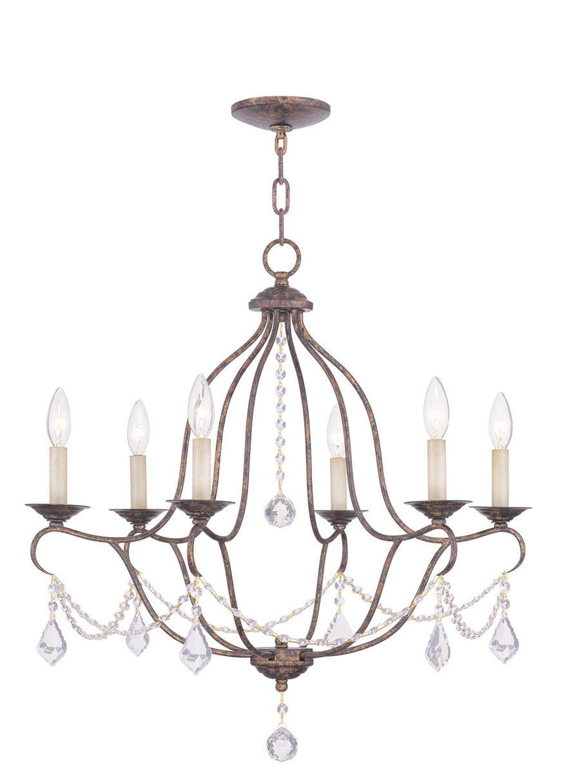 26" Six Light Dimmable Chandelier With Shades - Bronze