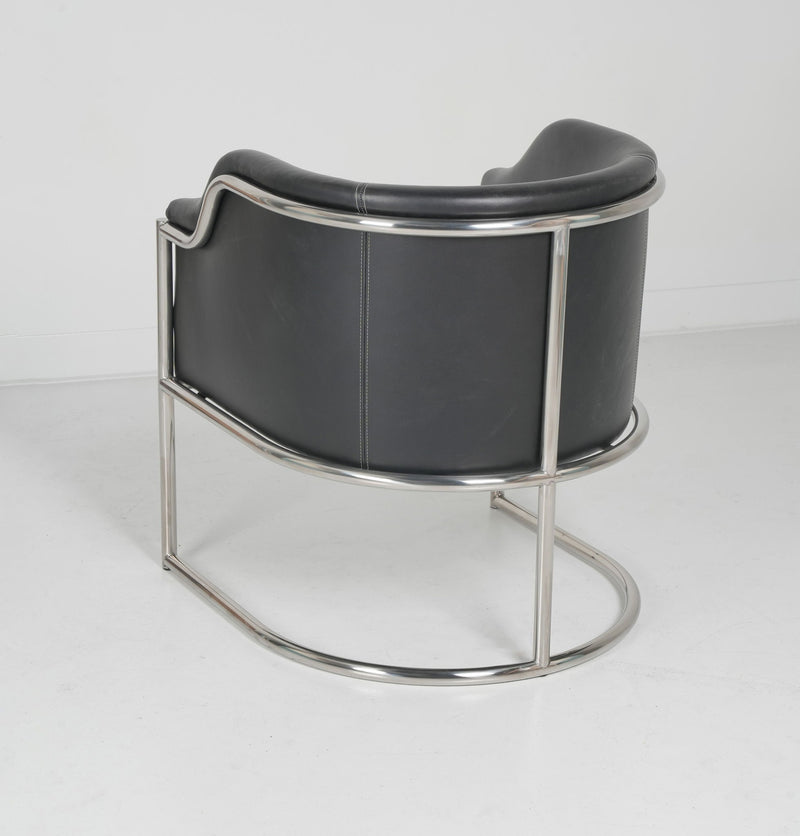 Upholstered Leather Curved Back Dining Arm Chair - Silver