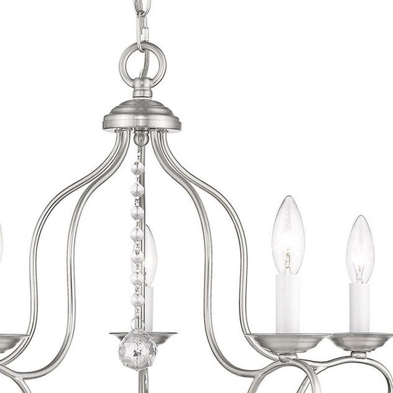 24" Five Light Dimmable Chandelier With Shades - Nickel