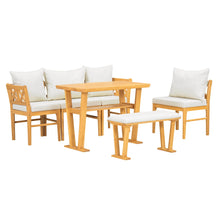 Load image into Gallery viewer, Farmhouse Solid Wood Dining Nook Set For 6, Space Saving High Top Corner Table With Bench &amp; Chairs - Natural / White
