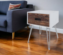 Load image into Gallery viewer, 23" Wood And Metal Square End Table With Drawer - White
