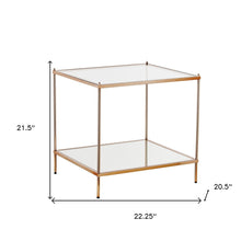 Load image into Gallery viewer, Glass Iron Square End Table With Shelf - Clear / Gold
