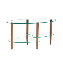 Load image into Gallery viewer, Transparent Oval Glass Coffee Table, Modern Table In Living Room Oak Wood Leg Tea Table 3-Layer Glass Table
