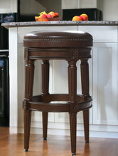 Load image into Gallery viewer, Faux Leather And Solid Wood Swivel Backless Counter Height Bar Chair - Wood Brown
