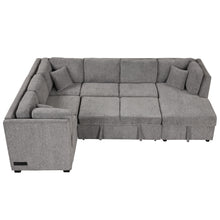 Load image into Gallery viewer, U-Shaped Sectional Sofa Pull Out Sofa Bed With Two USB Ports, Two Power Sockets, Three Back Pillows And A Storage Chaise For Living Room
