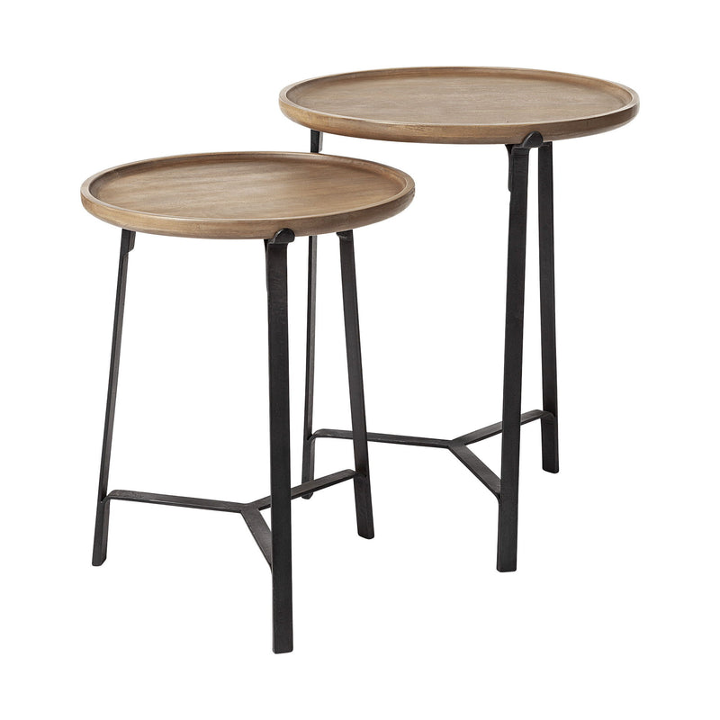 Solid Wood Round End Table - Brown