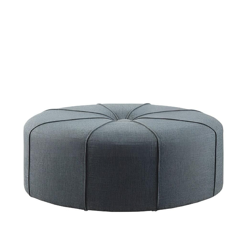 And Black Cotton Blend And Linen Blend Tufted Oval Cocktail Ottoman - Slate Blue