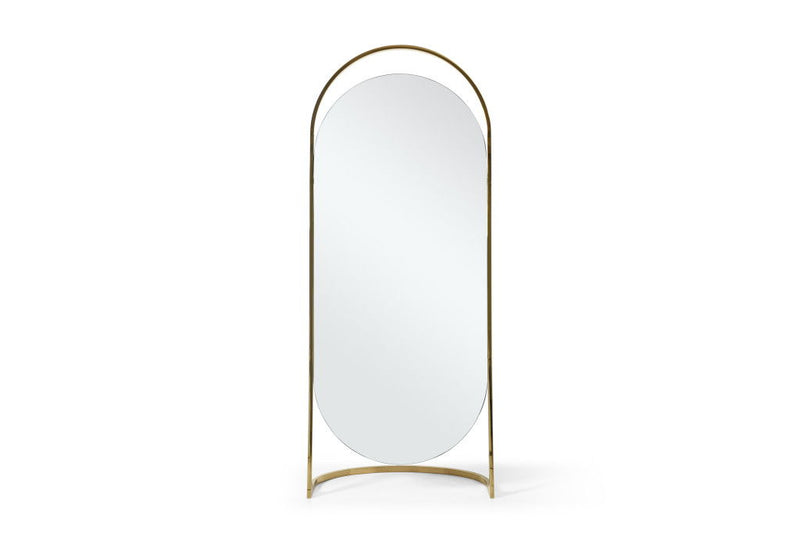 Steel Oval Freestanding Framed Accent Mirror Accent - Gold