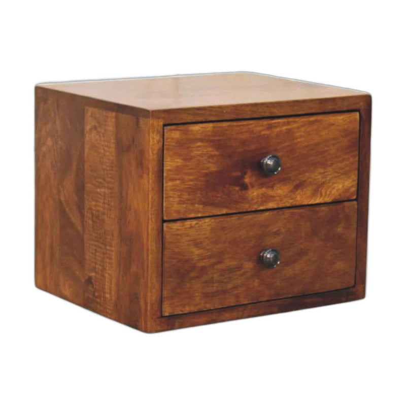 Solid Wood Two Drawer Floating Nightstand - Chestnut