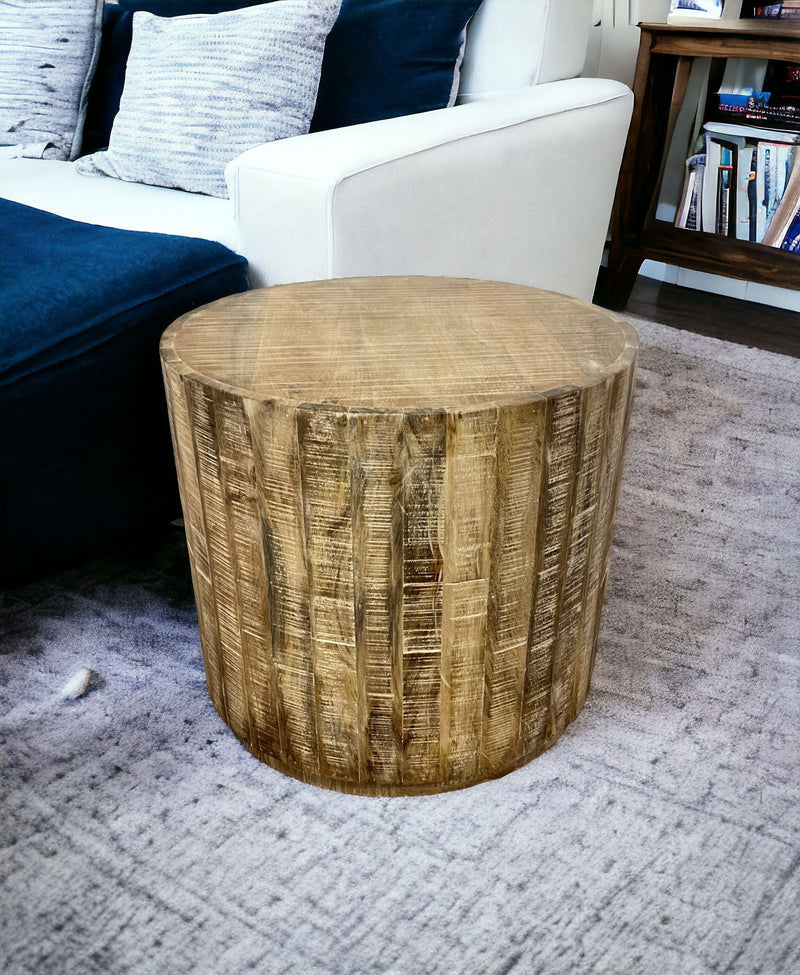 Solid Wood Round End Table - Light Brown