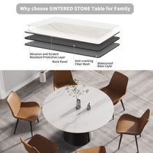 Load image into Gallery viewer, 53.15" Modern Artificial Stone Round Carbon Steel Base Dining Table, Can Accommodate 6 People - White / Black
