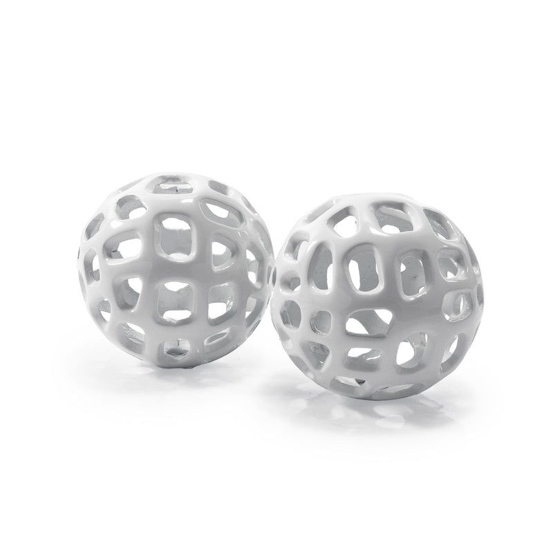 Hand Painted Decorative Orbs (Set of 2) - White