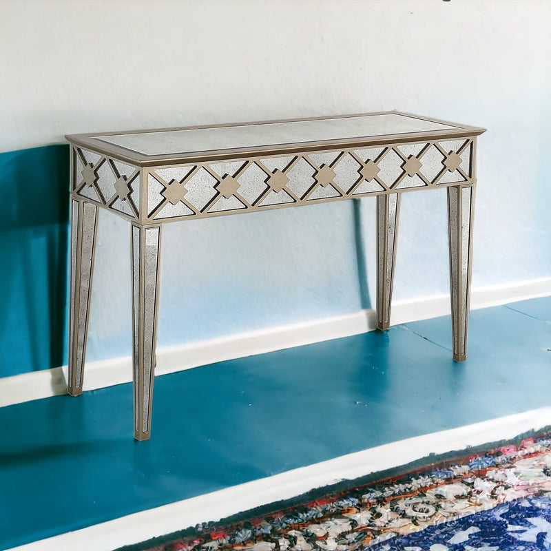Mirrored Glass Console Table - Gold And Silver