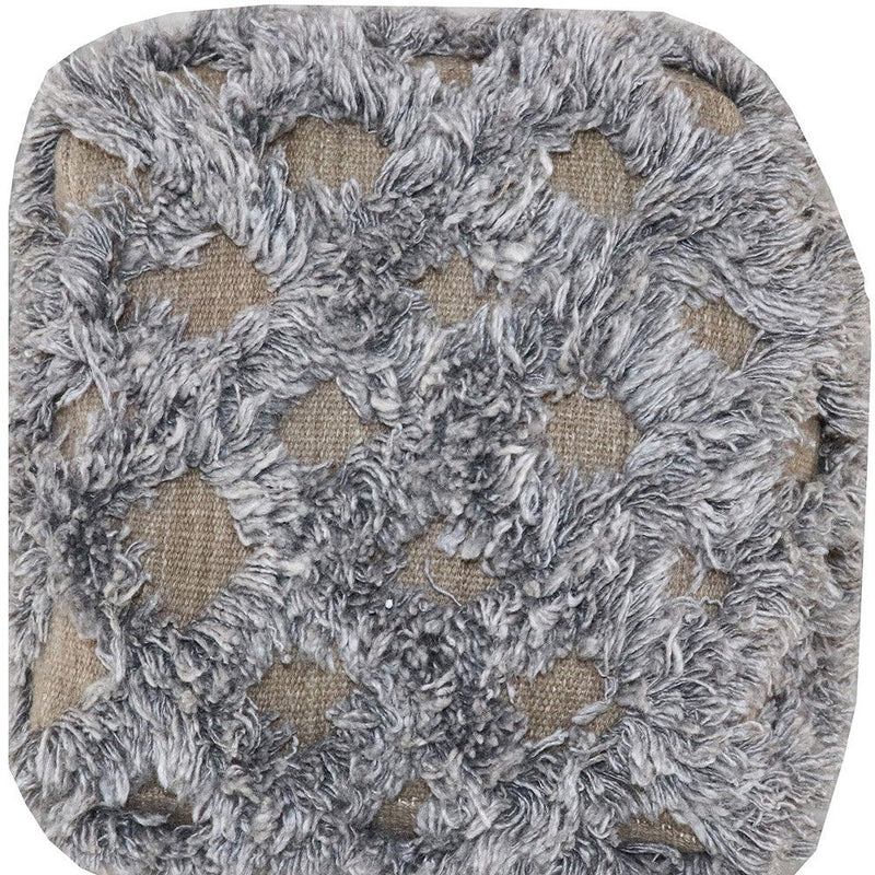 Wool Cotton Blend Cube Geometric Pouf Ottoman - Natural And Gray