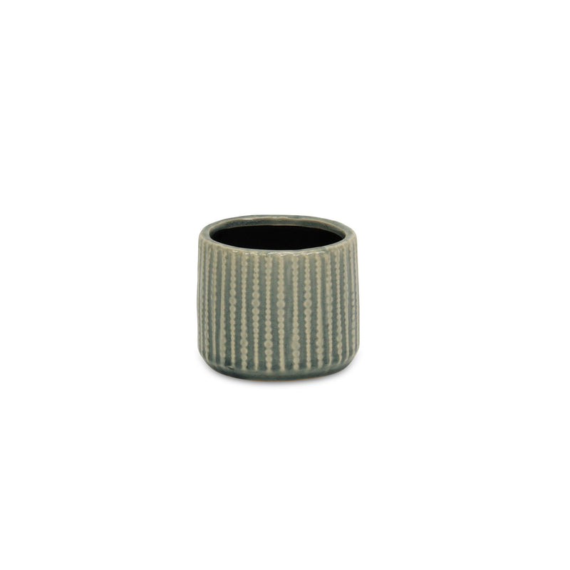 Striped Round Pot Planter - Beige / Green