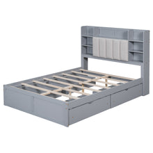 Load image into Gallery viewer, Multi-functional Full Size Bed Frame with 4 Under-bed Portable Storage Drawers and Multi-tier Bedside Storage Shelves, Grey
