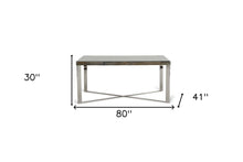 Load image into Gallery viewer, 80" Solid Wood And Stainless Steel Trestle Base Dining Table - Silver
